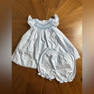 Never worn Petit Ami Smocked Light Blue Baby Dress with matching bloomers